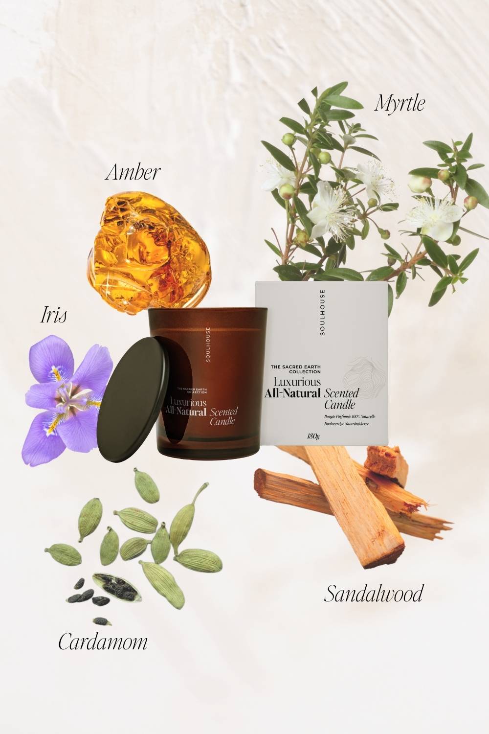 Luxurious All-Natural Scented Candle - Scents - Amber - Myrtle - Sandalwood - Cardamom - Iris - Musk - Soulhouse